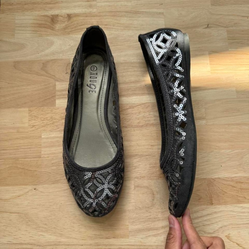 Sequin Cutout Ballet Flat Silver Gray 9 - Picture 2 of 5